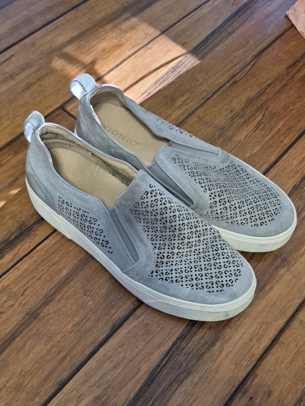 VIONIC Women's Perforated Slip-On Sneaker in Light Gray